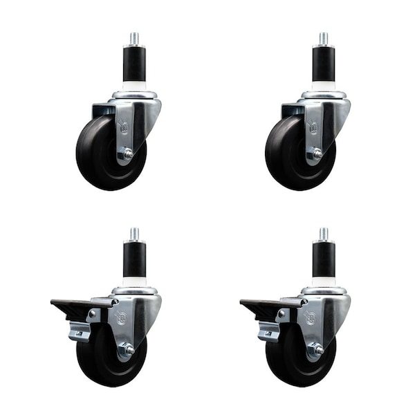 Service Caster 3.5'' Soft Rubber Wheel Swivel 1-3/8'' Expanding Stem Caster Set 2 Brakes, 4PK SCC-EX20S3514-SRS-2-PLB-2-138 - main